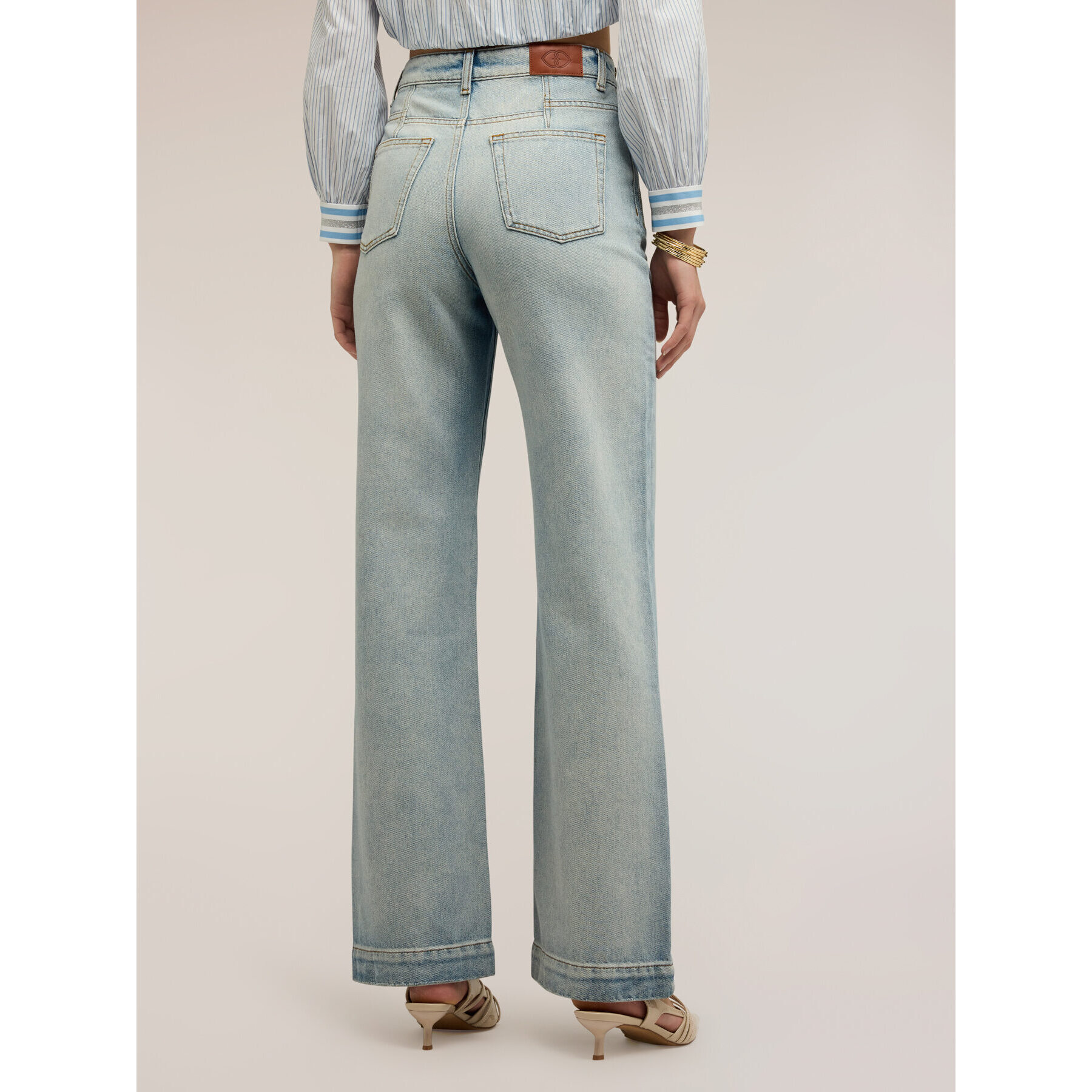 Motivi - Jeans palazzo wide leg con zip laterali - Azzurro