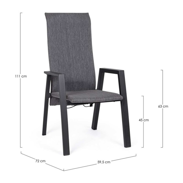 Set 4 sedie reclinabili da giardino PALMA in tessuto e struttura in alluminio antracite