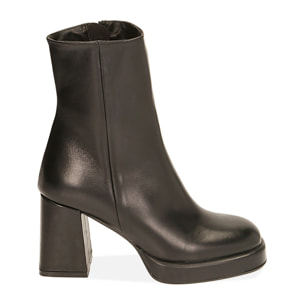 Ankle boots platform neri in pelle, tacco 8,5 cm