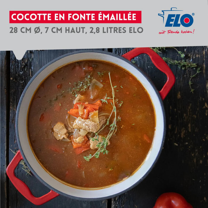 Cocotte en fonte émaillée basse 28 cm rouge cerise 3L Elo