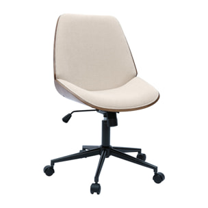 Chaise de bureau à roulettes en bois et tissu effet velours texturé beige DOUGLAS