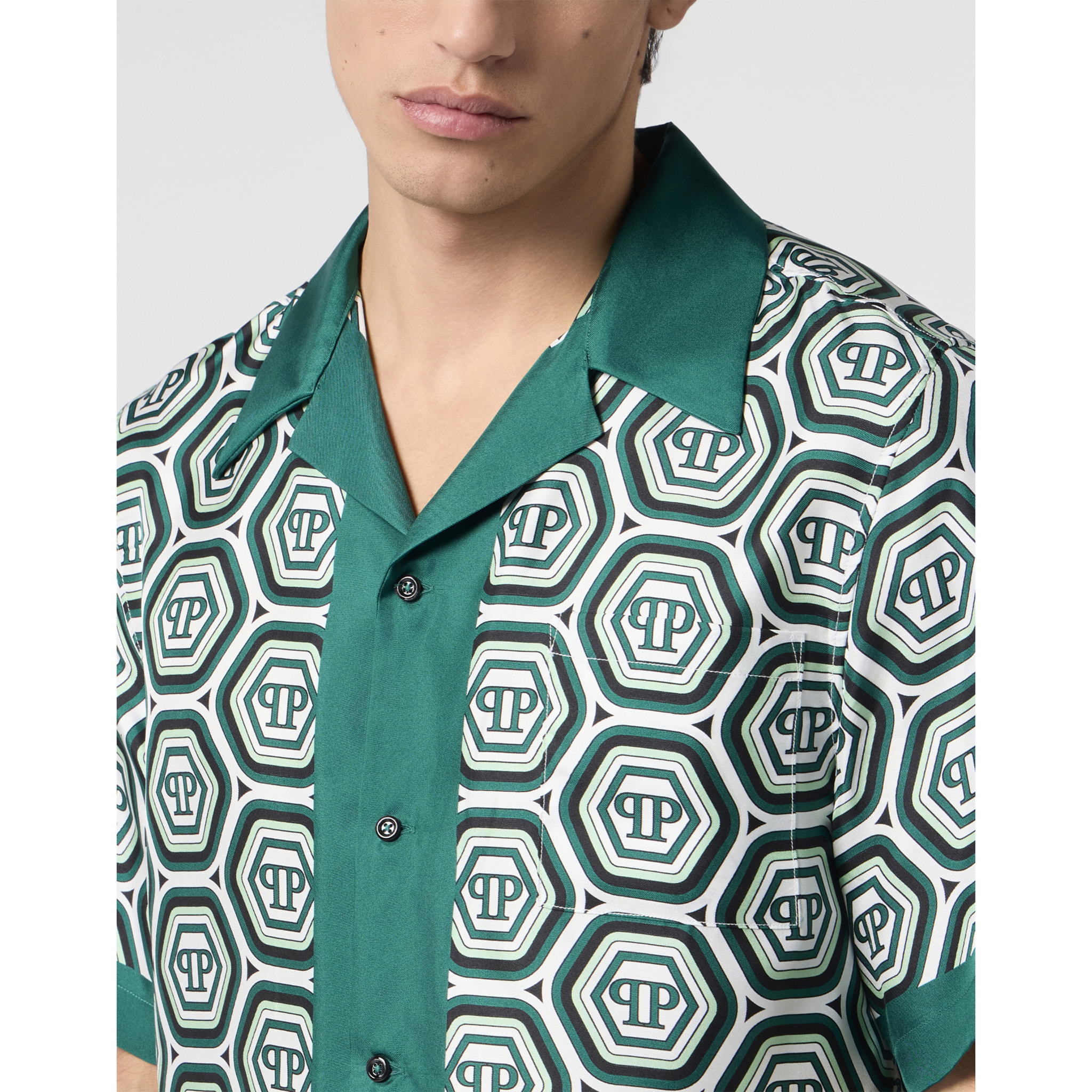 PHILIPP PLEIN Silk Bowling Shirt Monogram 70's