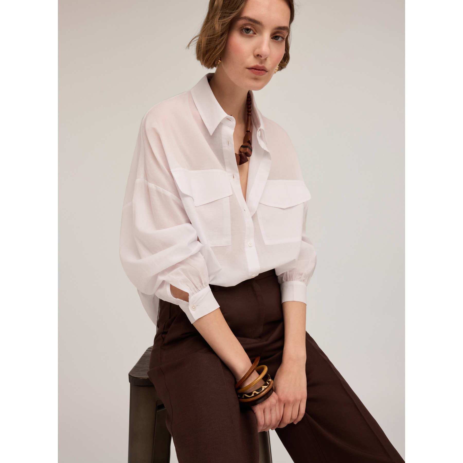 Motivi - Camisa oversize con bolsillos - Blanco