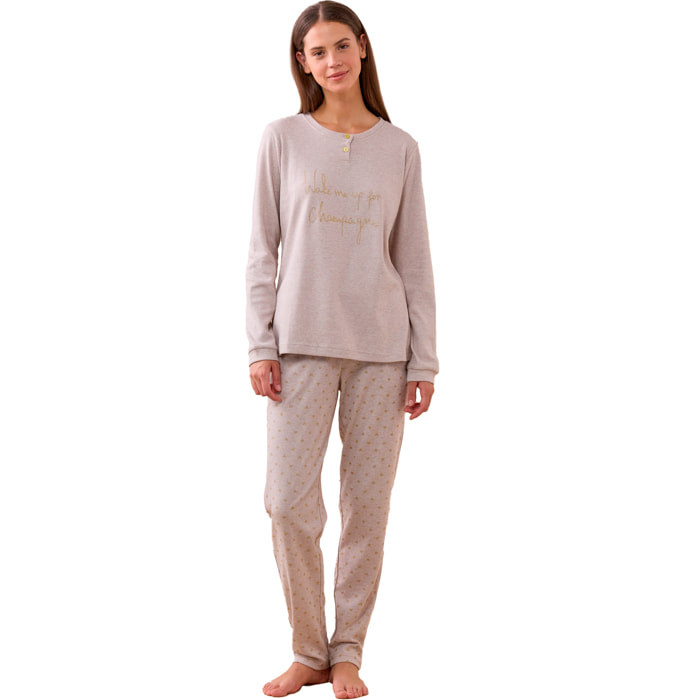 Pigiama donna champ in caldo cotone con collo due bottoni Noidinotte