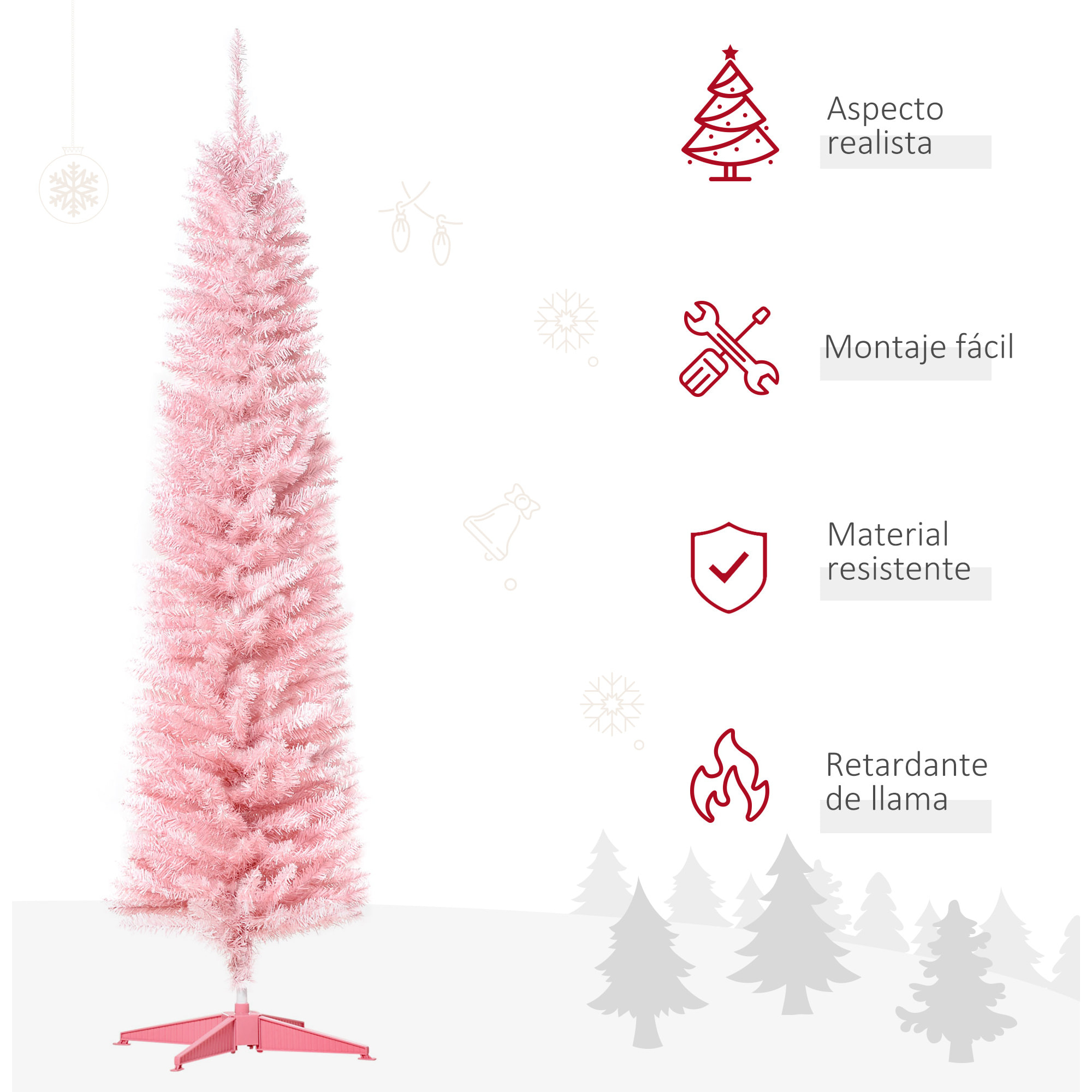 Árbol de Navidad 180 cm Árbol de Navidad Artificial Grande con 390 Puntas de Rama Decoración Navideña para Interiores Fácil de Montar Rosa
