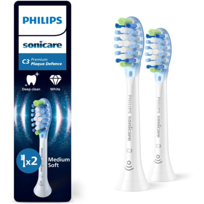 Brossette dentaire PHILIPS Sonicare lot de 2 - HX9042/87 white Premium Plaque Defence C3