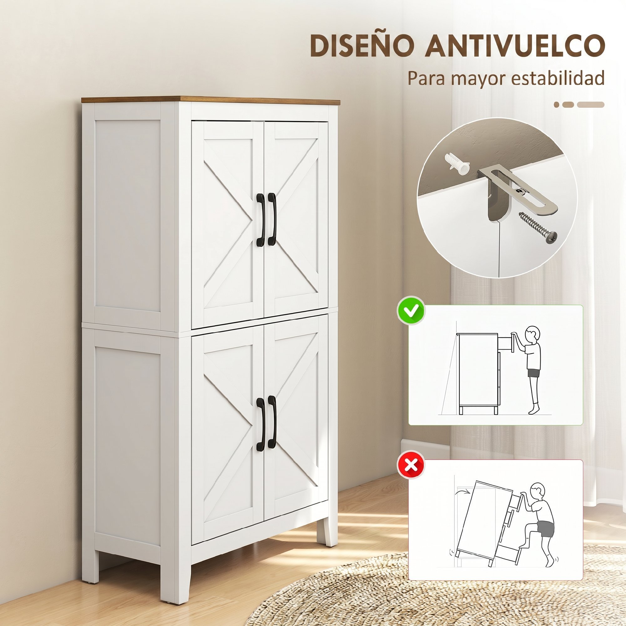HOMCOM Armario de Baño Estrecho, Mueble Auxiliar de Baño con Puertas Tipo Granero, 4 Estantes y Estantes Ajustables, Ahorro Espacio, 60x30x110 cm, Blanco
