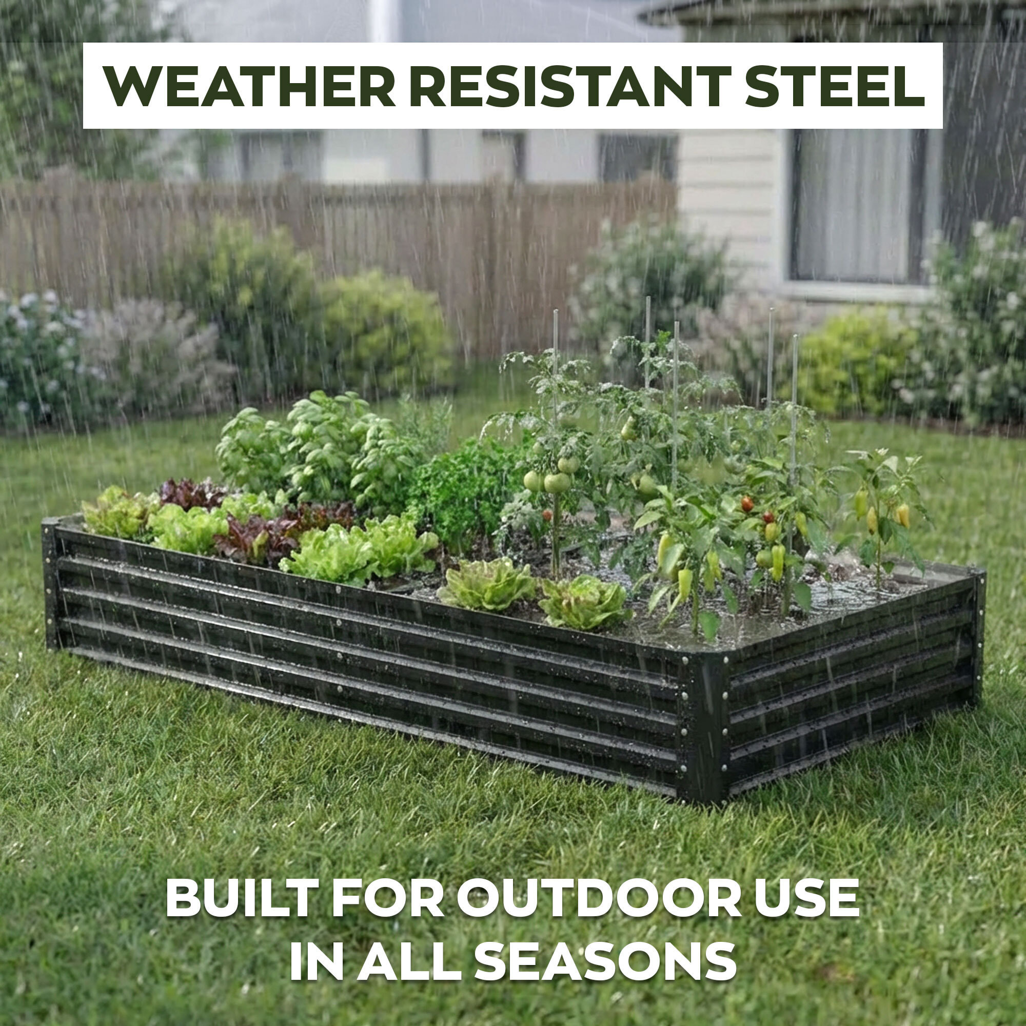 Hatake - Letto per Orto rialzato Rettangolare da Esterno 180x90x30 cm in Acciaio Inox Nero