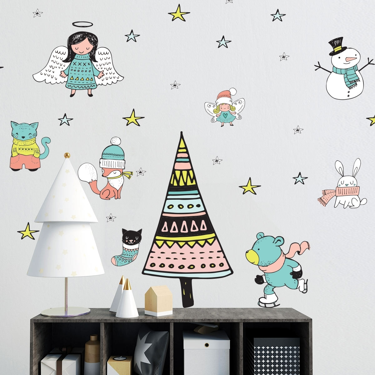 Stickers Noël scandinave féérique - Autocollants stickers adhésifs noël - décoration fêtes