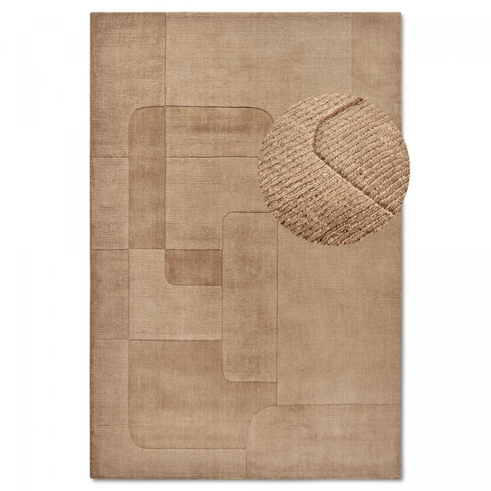 Tapis salon géométrique, laine tissé main, confort authentique