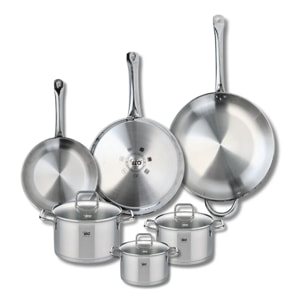 Ensemble de 3 Poêles de cuisson 24, 28 et 32 cm et 3 faitouts 14, 16 et 20 cm Elo Profi Citrin