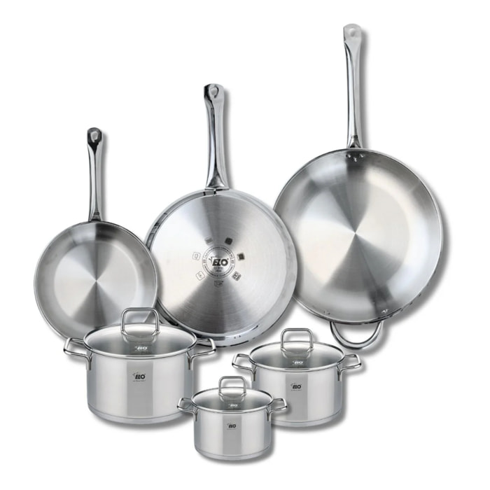 Ensemble de 3 Poêles de cuisson 24, 28 et 32 cm et 3 faitouts 14, 16 et 20 cm Elo Profi Citrin