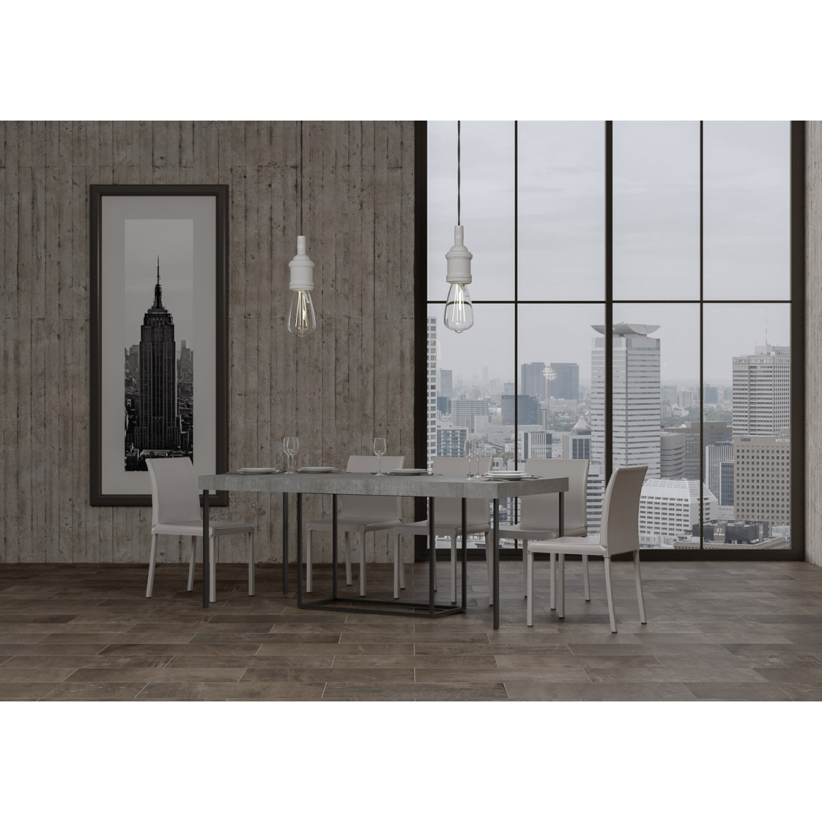 Consola extensible 90x40/300 cm Nordica Premium Cemento estructura Antracita