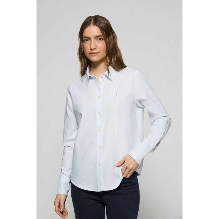 Camisa oxford de rayas azules con logo Rigby Go