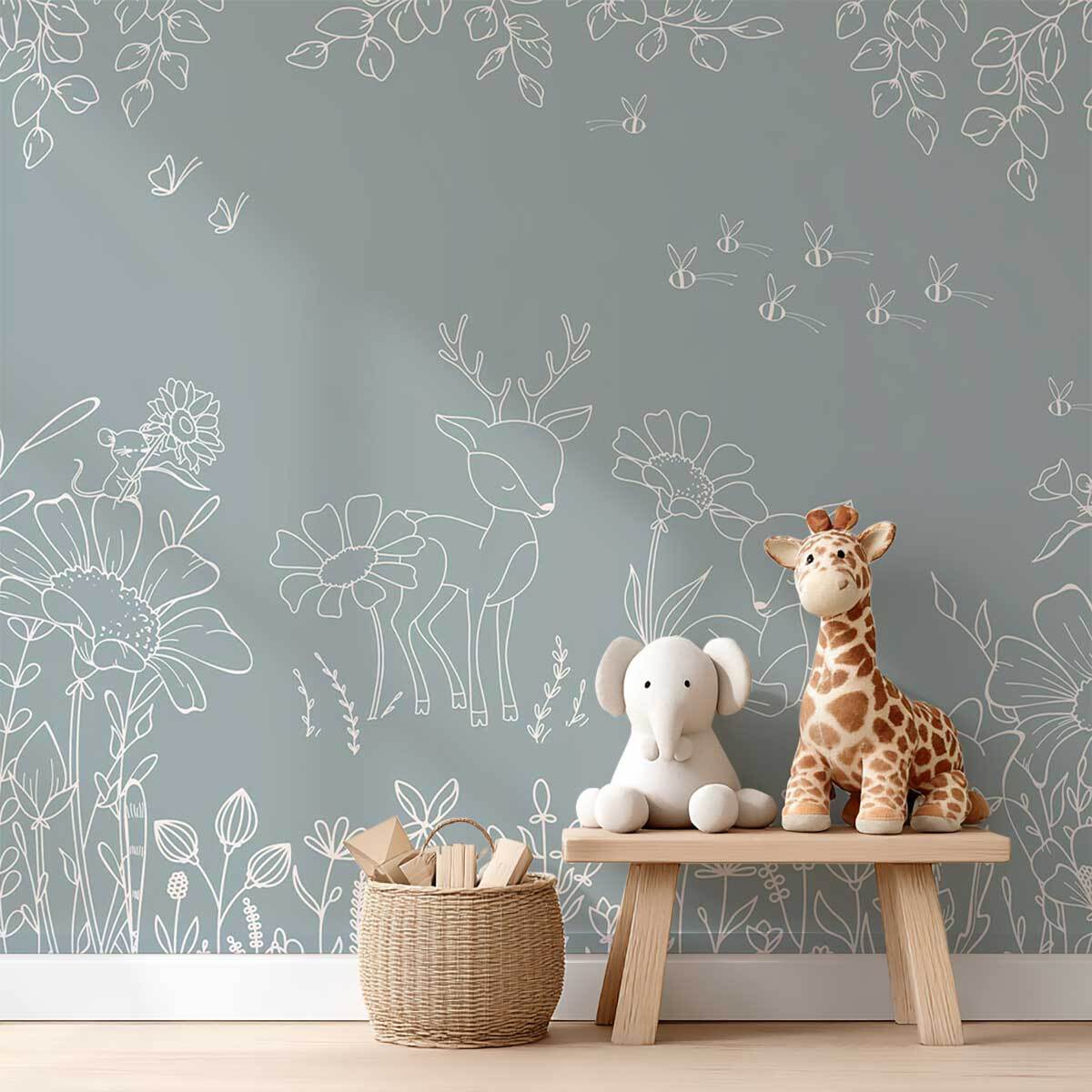 Papier peint forêt animaux chambre enfant - Le Songe du Faon Intissé