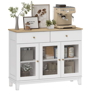 Aparador 3 Puertas de Vidrio Aparador para Salón Moderno con 2 Cajones y Estantes Ajustables para Comedor Entrada Blanco 100x35x80,3 cm