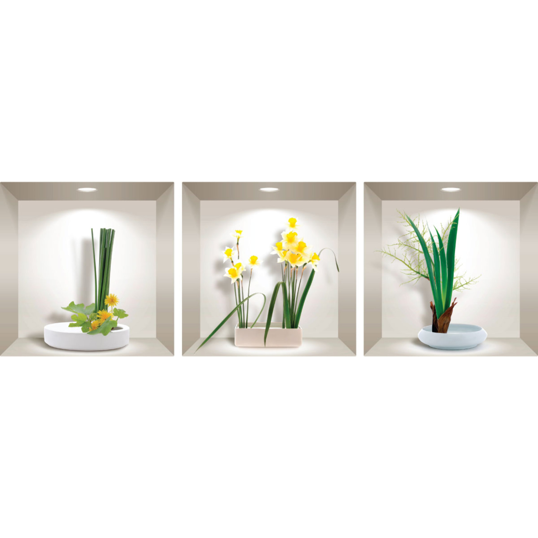 Stickers muraux 3D | Sticker Mural Autocollant effet 3D jonquilles au printemps - Stickers adhésifs 3D Chambre Salon Trompe l'oeil