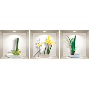 Stickers muraux 3D | Sticker Mural Autocollant effet 3D jonquilles au printemps - Stickers adhésifs 3D Chambre Salon Trompe l'oeil