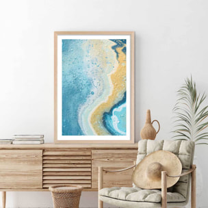 Affiche abstraite blue paint bubble Affiche + cadre en bois - Chêne