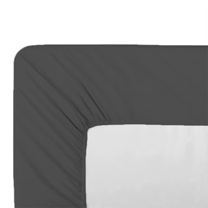 Drap housse b35 percale de coton uni anthracite Giulia titane
