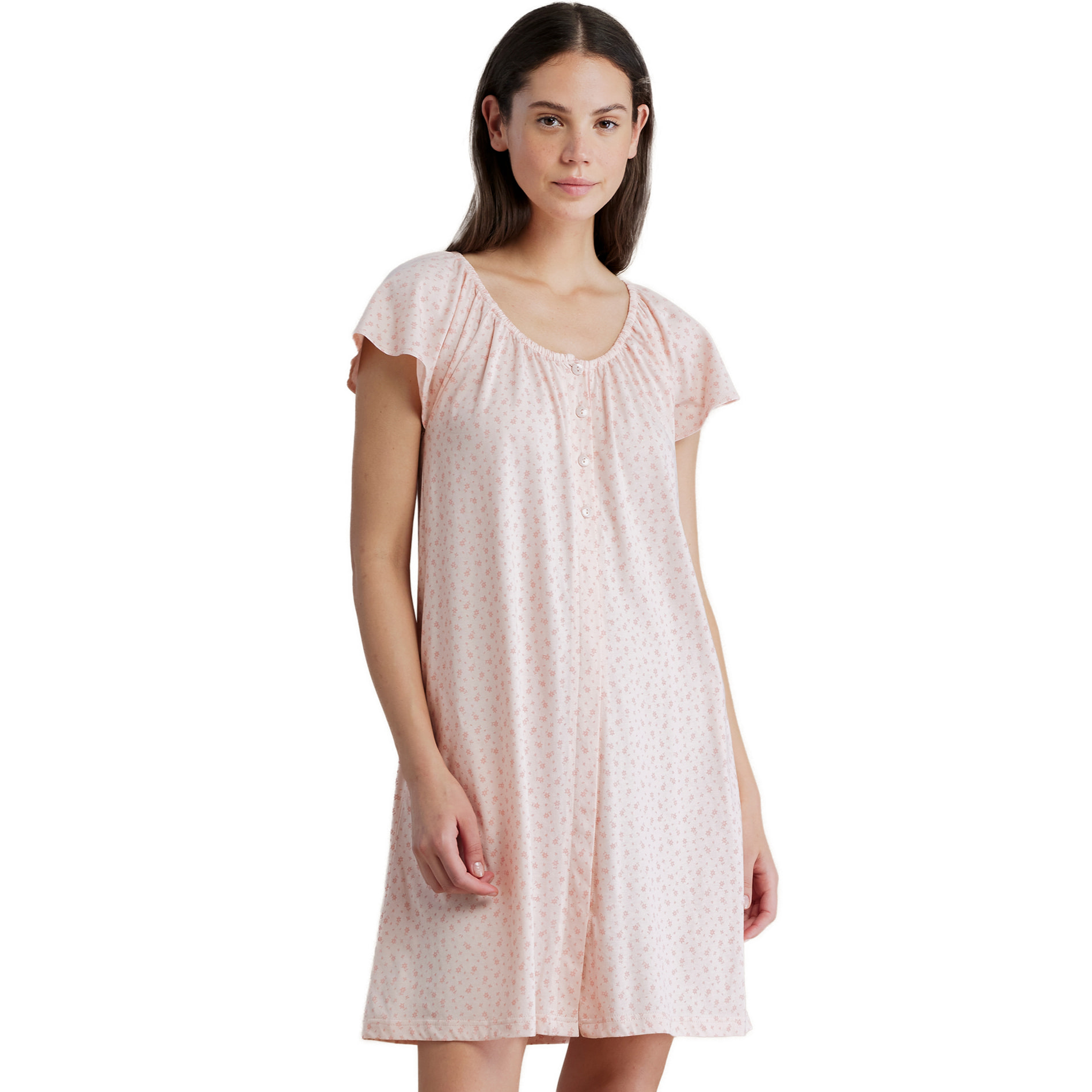 Camicia da notte donna in cotone con manica corta e  e apertura sul davanti articolo little flower Noidinotte