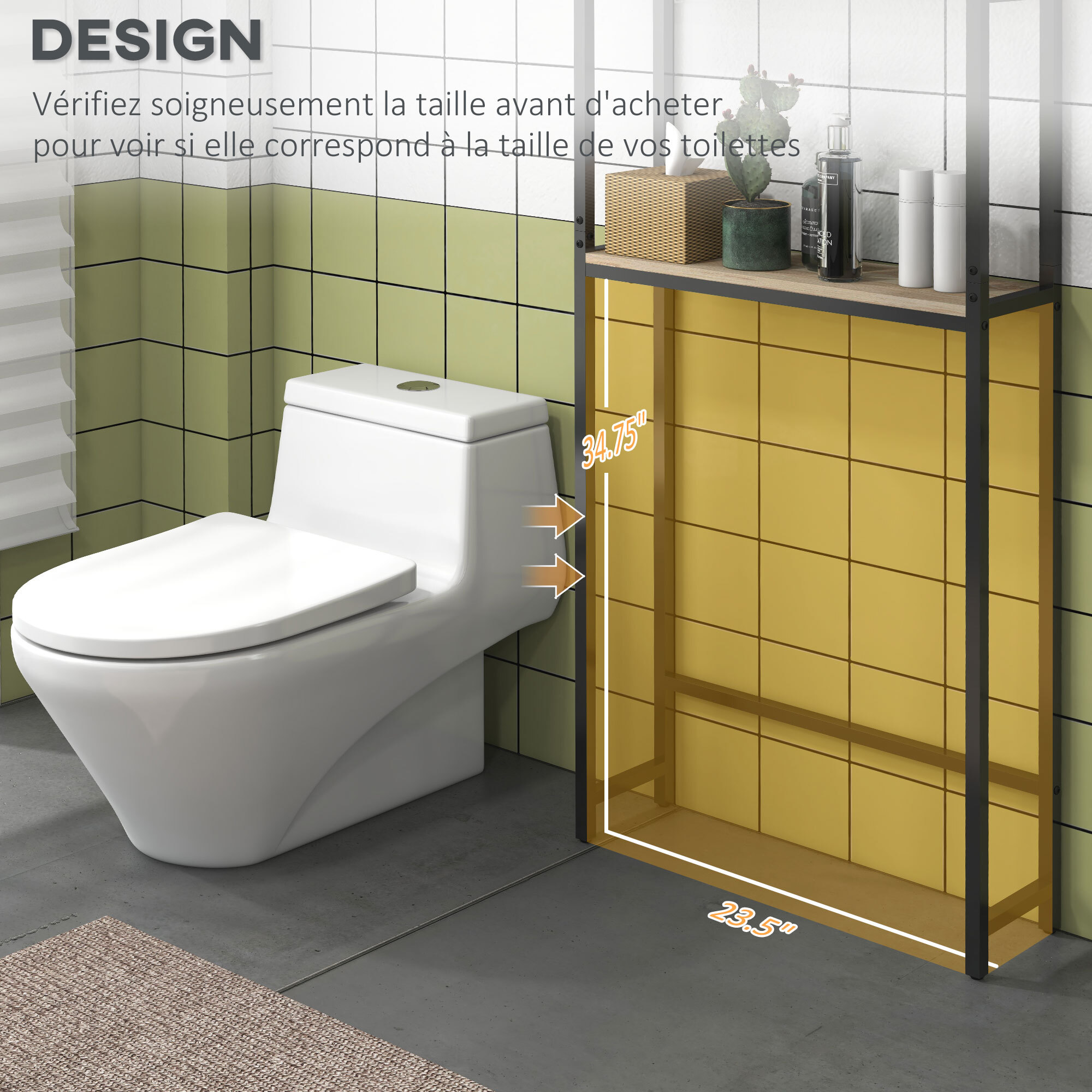 Meuble WC meuble dessus toilettes style industriel 2 portes 2 étagères acier noir aspect chêne clair