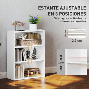 Librería de 3 Niveles Estantería de Libros con 2 Estantes Ajustables para Sala de Estar Oficina Dormitorio 60x24x80 cm Blanco