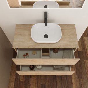 Ensemble Salle de Bain Kaji | 60 cm Bardolin | Deux Tiroirs | Lavabo Rond sur Plan | N'inclut pas le Miroir | Alday