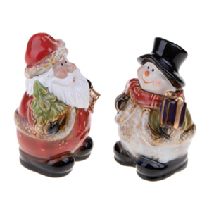 Set Di 2 Babbo Natale E Pupazzo Di Neve. Altezza 13,5 Cm - Pezzi 2 - 9,5X13,5X7cm - Colore: Verde - Bianchi Dino - Articoli Natalizi