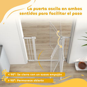 Barrera para Perros Puerta para Perros con Ancho Ajustable 76-104 cm Barrera de Seguridad para Perros con 2 Extensiones y Doble Bloqueo para Escaleras y Puertas Blanco