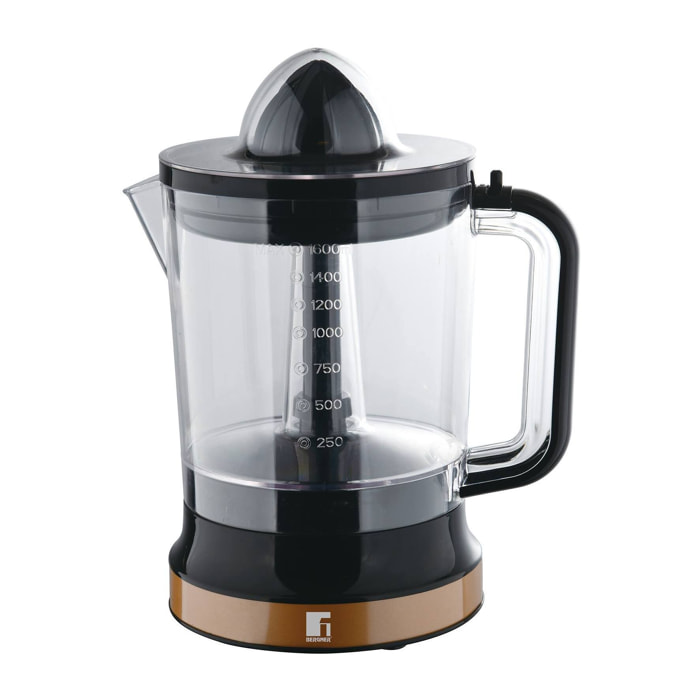 Exprimidor de Fruta de 85w 1.6 Litros - Funcionamiento Reversible – Elegante y Resistente Acabado Negro, Cobre
