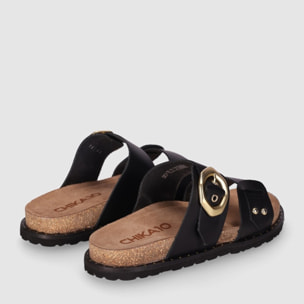 Sandalias de Piel - Negro - Tacón: Bajo