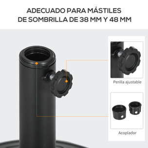 Base de Sombrilla Redondo Soporte para Parasol de HDPE Rellenable de Cemento Peso 13 kg para Poste de Parasol de Ø38/48 mm Ø43x32 cm Negro