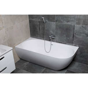 Nelly 175 x 82 cm Baignoire droite Autoportante orientation gauche en marbre coulé, sans pieds, blanc (NEL1700L)