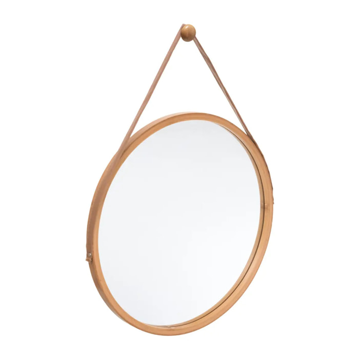 Miroir rond lanière cuir 38cm Sicela