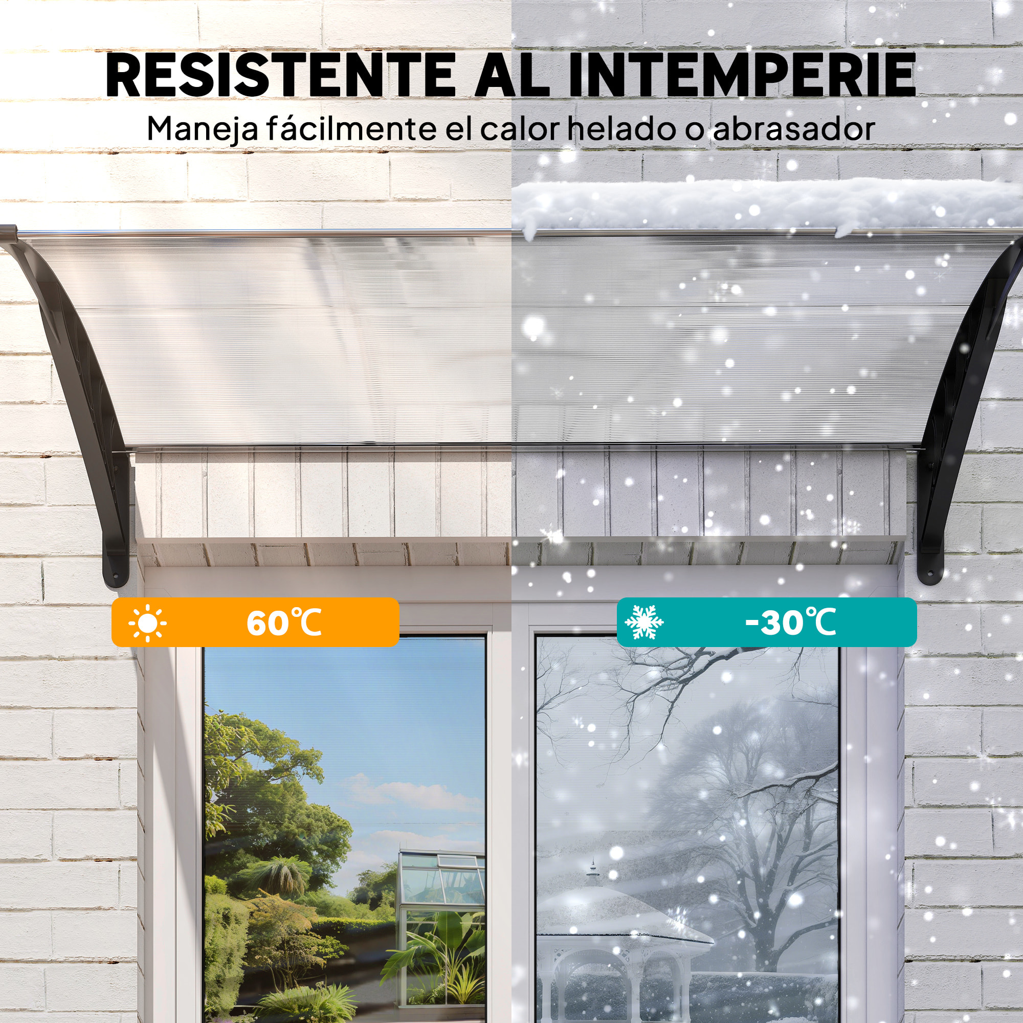Marquesinas Exterior para Puertas y Ventanas, 150x90 cm, Tejadillo de Protección contra Sol y Lluvia, con Cubierta de Policarbonato, Soporte de Aleación de Aluminio, Blanco