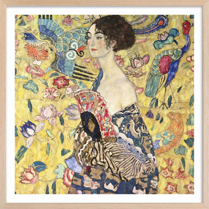 Poster La femme à l'éventail - Gustav Klimt Affiche + cadre en bois - Chêne
