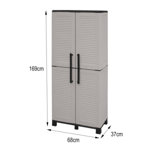 Armadio portascope da esterno o interno, Mobile a 2 ante e 3 ripiani regolabili in polipropilene ,100% Made in Italy, cm 68x37h169, colore Grigio