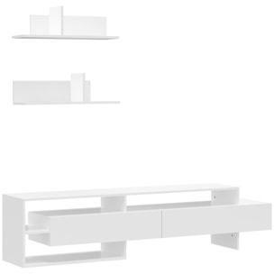 Mueble de Salón para TV Conjunto Mueble de TV con Mesa para Televisor 180x33,5x42 cm y 2 Estantes de Pared 65x20x20 cm Estilo Moderno Blanco