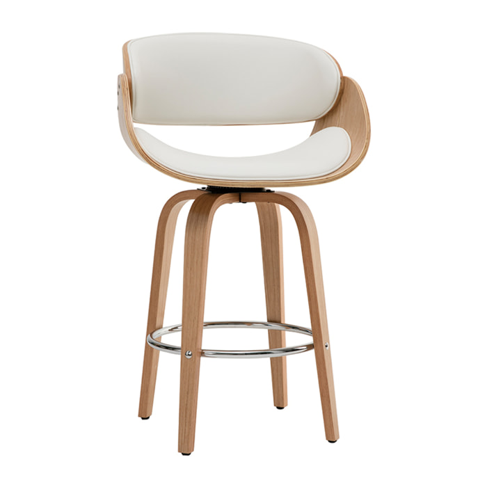Tabouret de bar pivotant blanc et bois clair 69 cm BENT