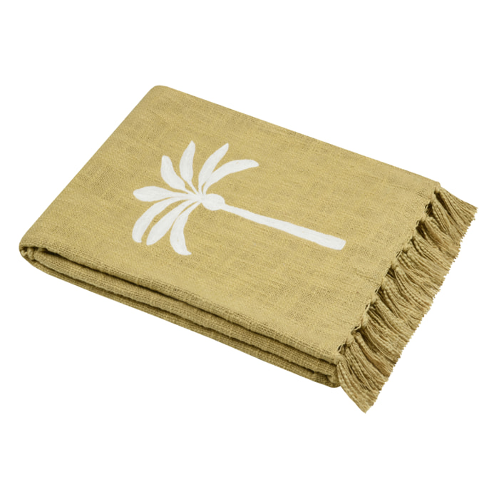 Plaid décoratif motif palmier esprit exotique - Jaune moutarde