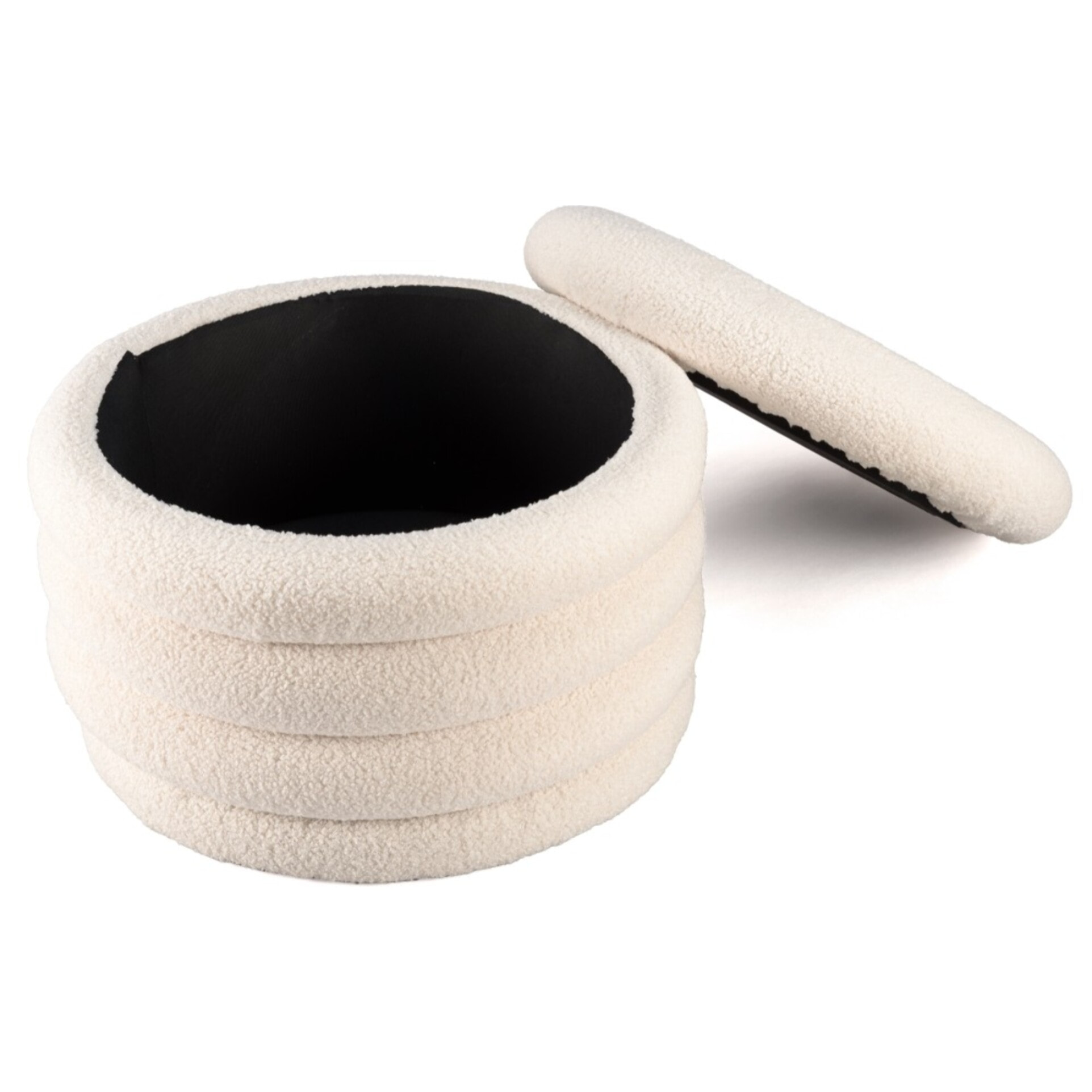 LEOPOLD - Pouf M en tissu bouclette écru avec rangement