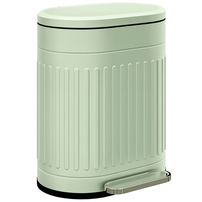Poubelle à pédale design ovale métal ondulé 20L vert sauge clair