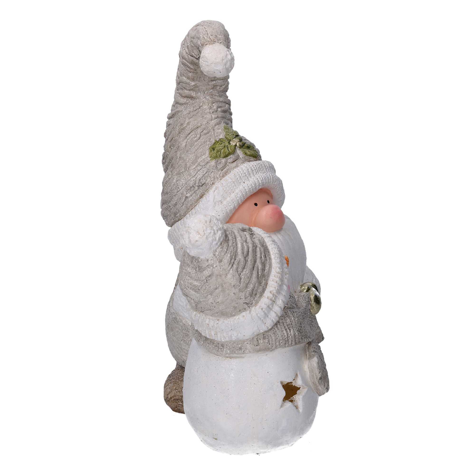 Gnomo in resina e pupazzo di neve grigiocon led cm27,5x18,5h42