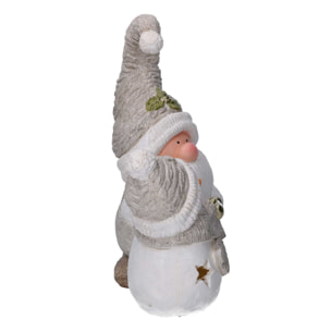 Gnomo in resina e pupazzo di neve grigiocon led cm27,5x18,5h42