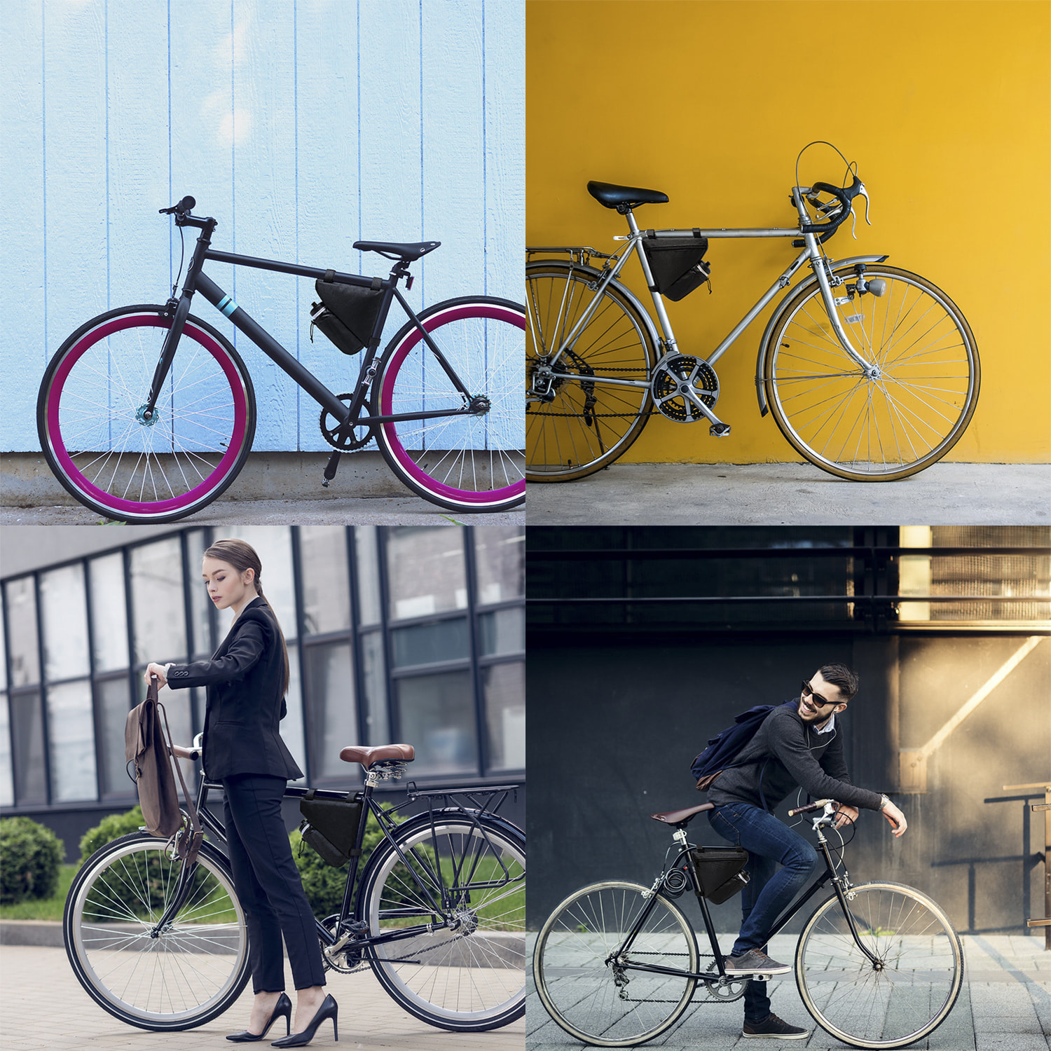 Leven borsa per bicicletta ad alta resistenza con zip e attacco universale al telaio tramite 3 strisce in velcro. Comparto per bottiglia.