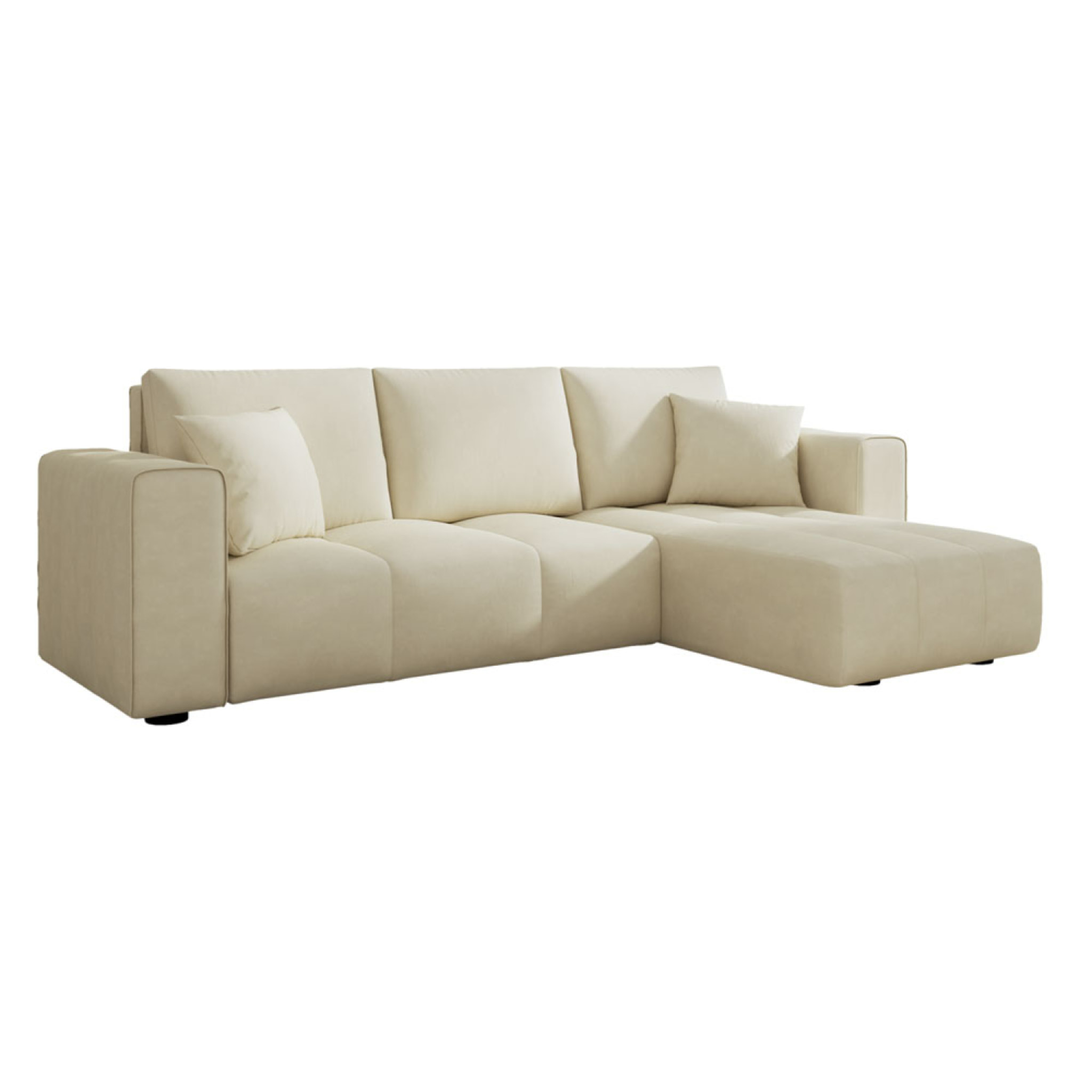 WORTHING Canapé d'angle convertible 4 places avec coffre en velours beige