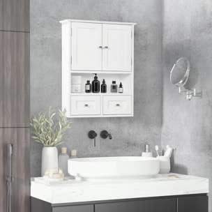 Armario de Pared para Baño Armario Colgante Mueble Suspendido de Baño con 2 Puertas y 2 Cajones para Cocina Estilo Moderno 50,8x17,8x66 cm Blanco