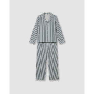 Pigiama lungo a camicia in cotone a righe mare verde blu