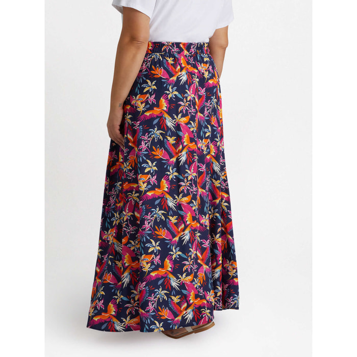 Fiorella Rubino - falda larga con estampado de loros y palmeras - Fuchsia